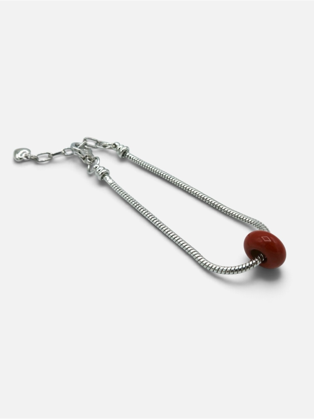 Minimalist Silver Snake Chain Bracelet with Red Accent Bead